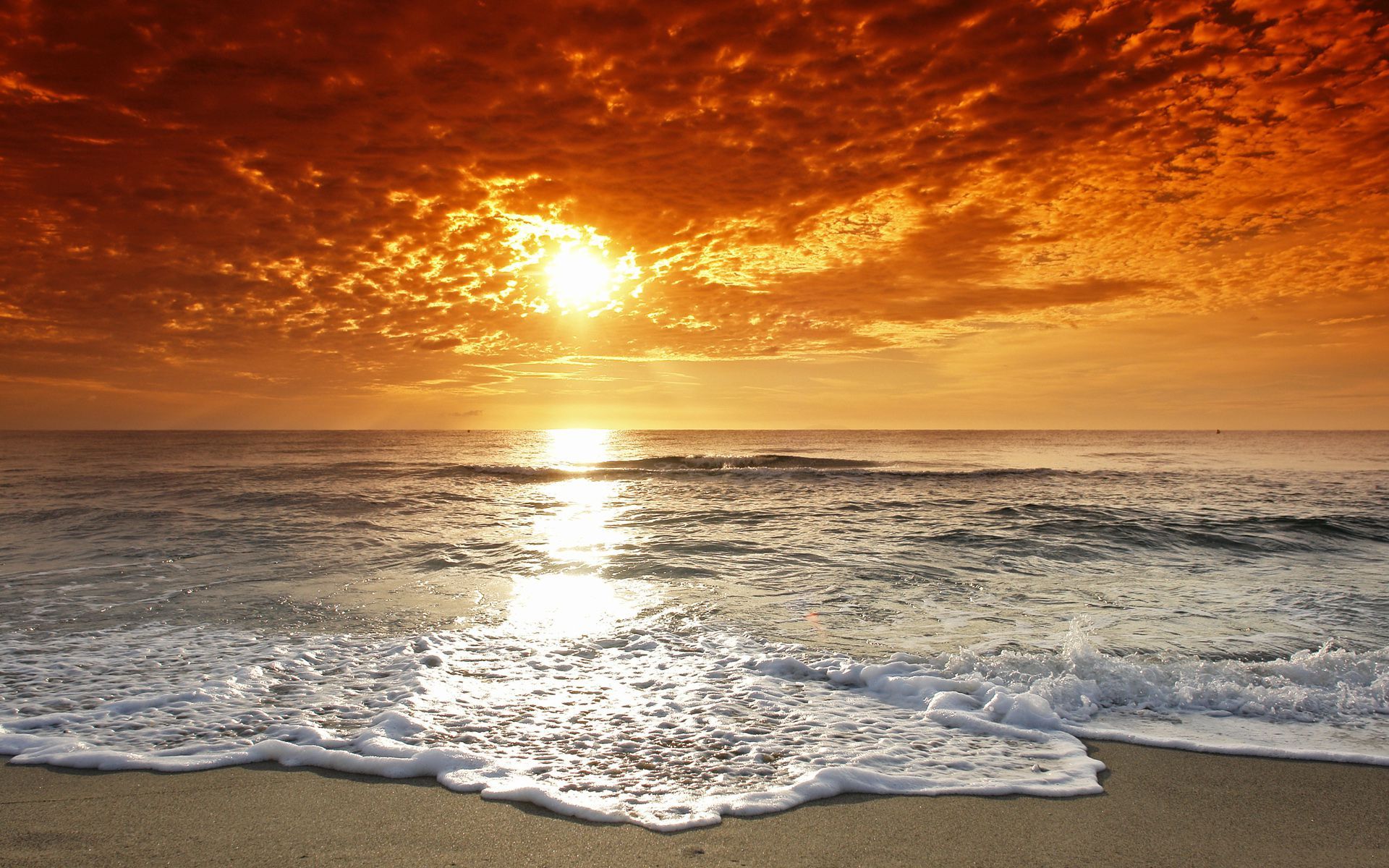 Beach Sunset Landscape, Beautiful Red Rays Of Sunset Image, 21572